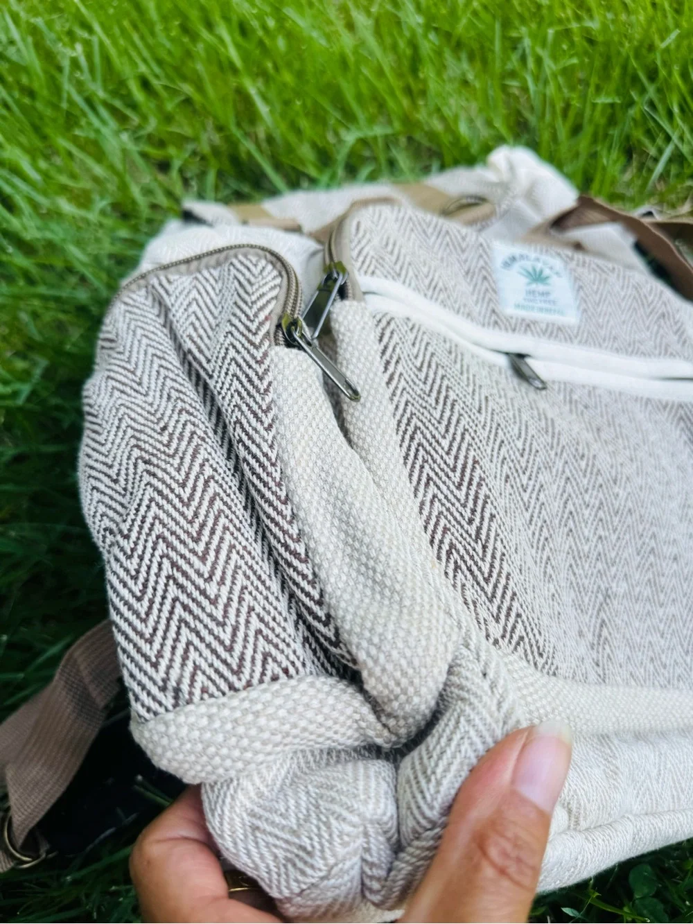 Himalayan Hemp Natural Brown Herringbone Backpack - Men